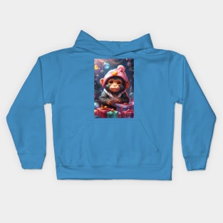 Christmas Monkey with Presents Kids Hoodie